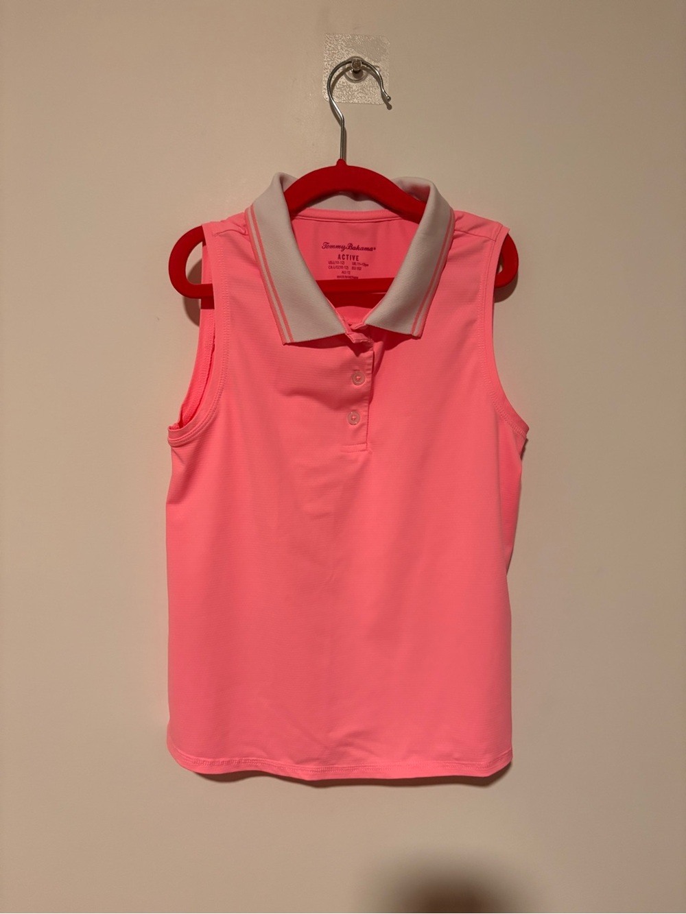 Tommy Bahama Neon Pink Sleeveless Polo with Light Collar